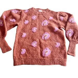 Morley Girls Brown Floral Wool Blend Puff Sleeve Sweater size 10